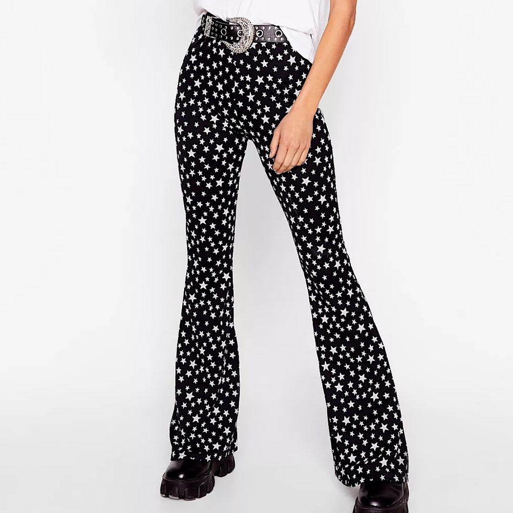 Nasty Gal star print high waisted flare pants
